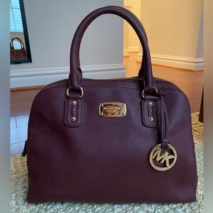Micheal Kors Large Sandrine Satchel Saffiano Leather Burgundy